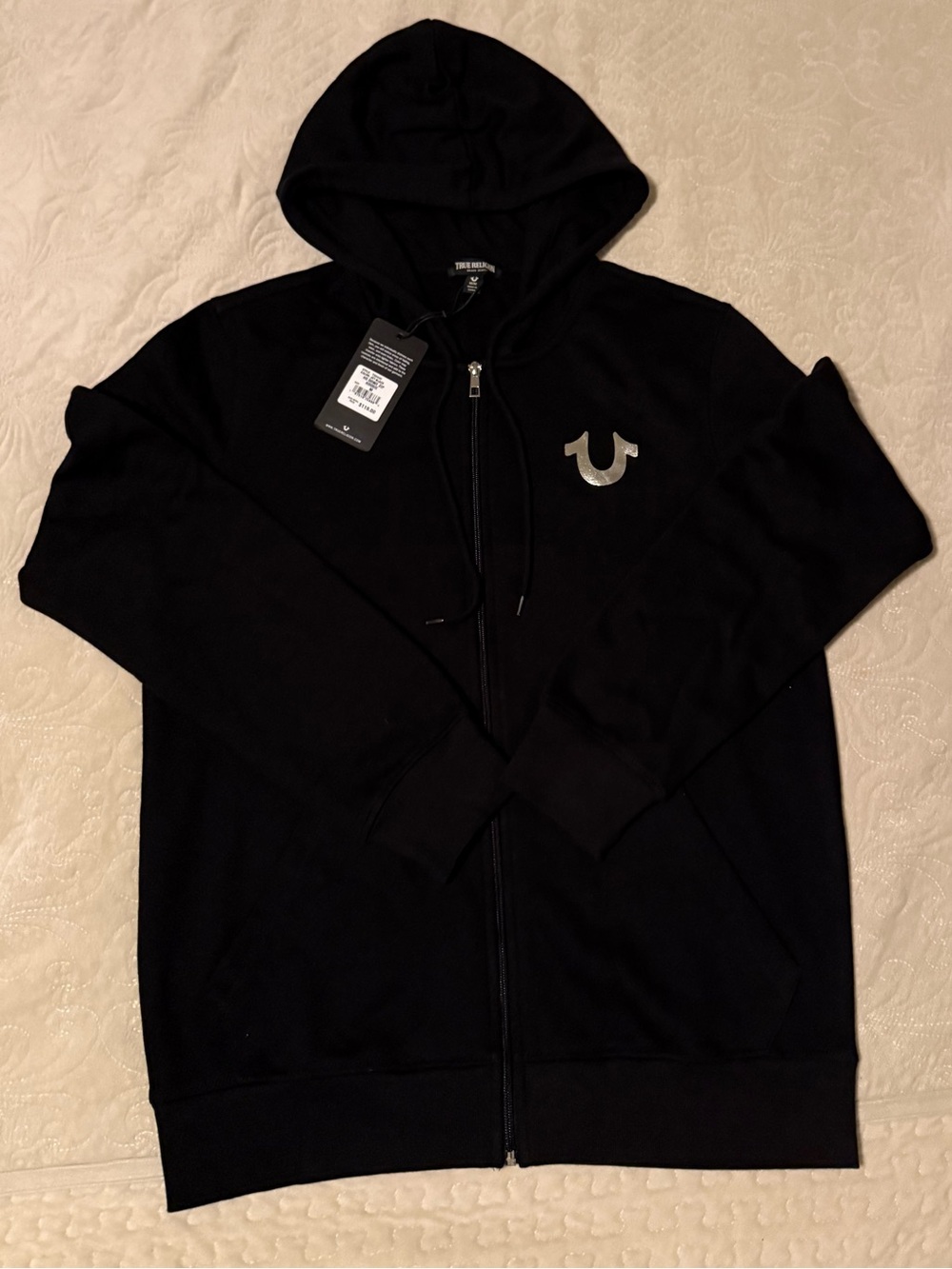 True Religion Men's Black Zip Hoodie with Horseshoe Logo